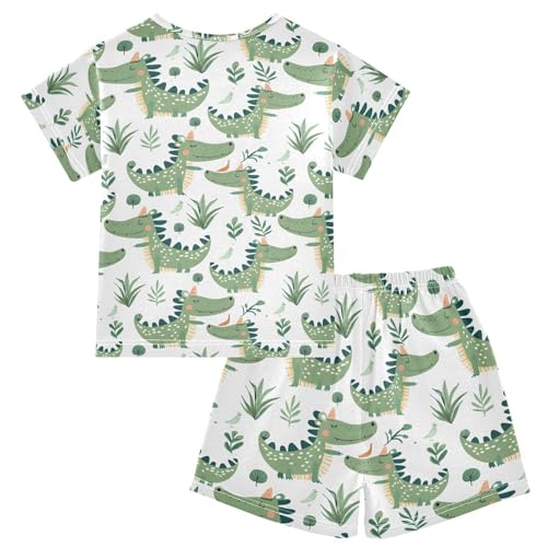 ALAZA Crocodile Leaves Cartoon Pajamas Short Sleeve 2 Piece Sleepwear Top and Bottom Pajama Set Unisex2