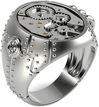 LRGKMCWTOB 925 Sterling Silver Personality Mechanical Steampunk Gear Mens and Womens Universal Ring Wedding Promise Engagement Band Retro for Men Women Couple Friends Gift Jewelry Size 6-10