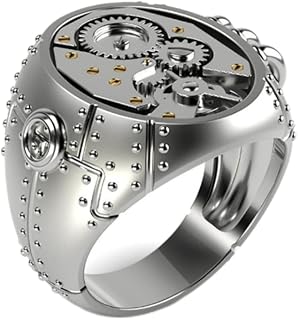 LRGKMCWTOB 925 Sterling Silver Personality Mechanical Steampunk Gear Men's and Women's Universal Ring Wedding Promise Engagement Band Retro for Men Women Couple Friends Gift Jewelry Size 6-10