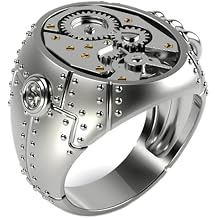 LRGKMCWTOB 925 Sterling Silver Personality Mechanical Steampunk Gear Mens and Womens Universal Ring Wedding Promise Engagement Band Retro for Men Women Couple Friends Gift Jewelry Size 6-10