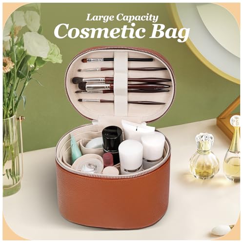 Cosmetic Case, Leather Makeup Bag, Portable Handheld Makeup Case, Detachable Compartments4