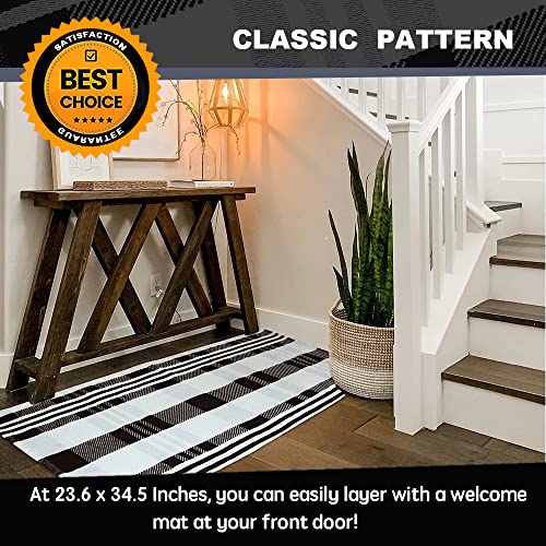 Kahouen Buffalo Check Rug, Black White Outdoor Rug (23.6"X35.4"), Black Buffalo Front Door Mat, Cotton Doormat Welcome Layered Check Plaid Rug, Carpet For Porch Kitchen Hallway Farmhouse Indoor #TOP1