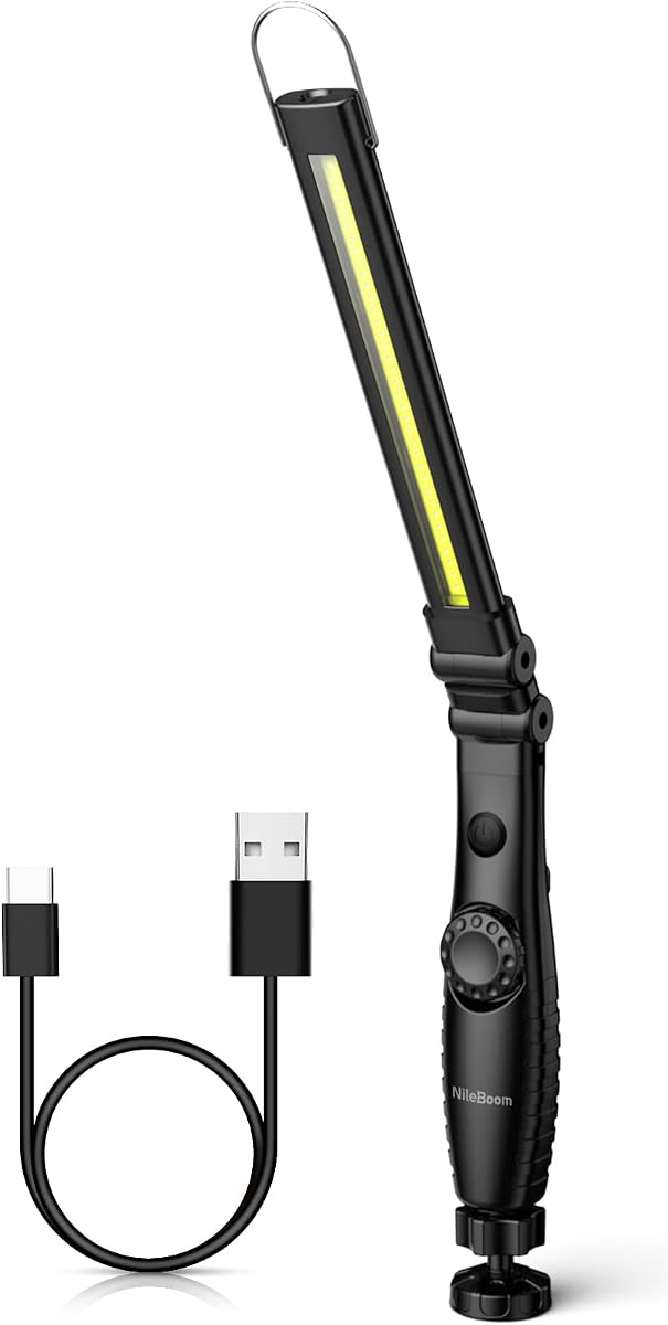 LED Work Light,800 Lumens Foldable Rechargeable Cob Work Light with Magnetic Base& Hook, 360°Swivel Flashlight, USB Cable for Car Repair, Home, Garage, Emergency and Outdoor Camping, 3000mAh