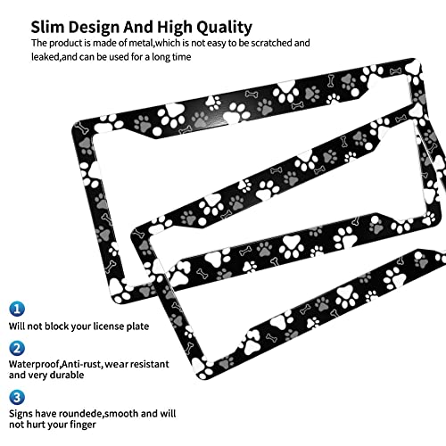 Paw Print License Plate Frames - 2 Pack Car License Plate Holder Personalized Metal Dog Paw License Plate Frame For Us-Canada Cars 4 Hole Auto Car Tag For Women/Men #TOP3