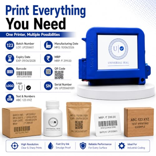 Image of Mini Thermal Inkjet Printer 12.7mm Without Handle | Batch Coding Machine for Date, MFG, EXP, MRP, Barcode & QR Code Printing | Compact TIJ Printer for Boxes, Bottles & Packaging