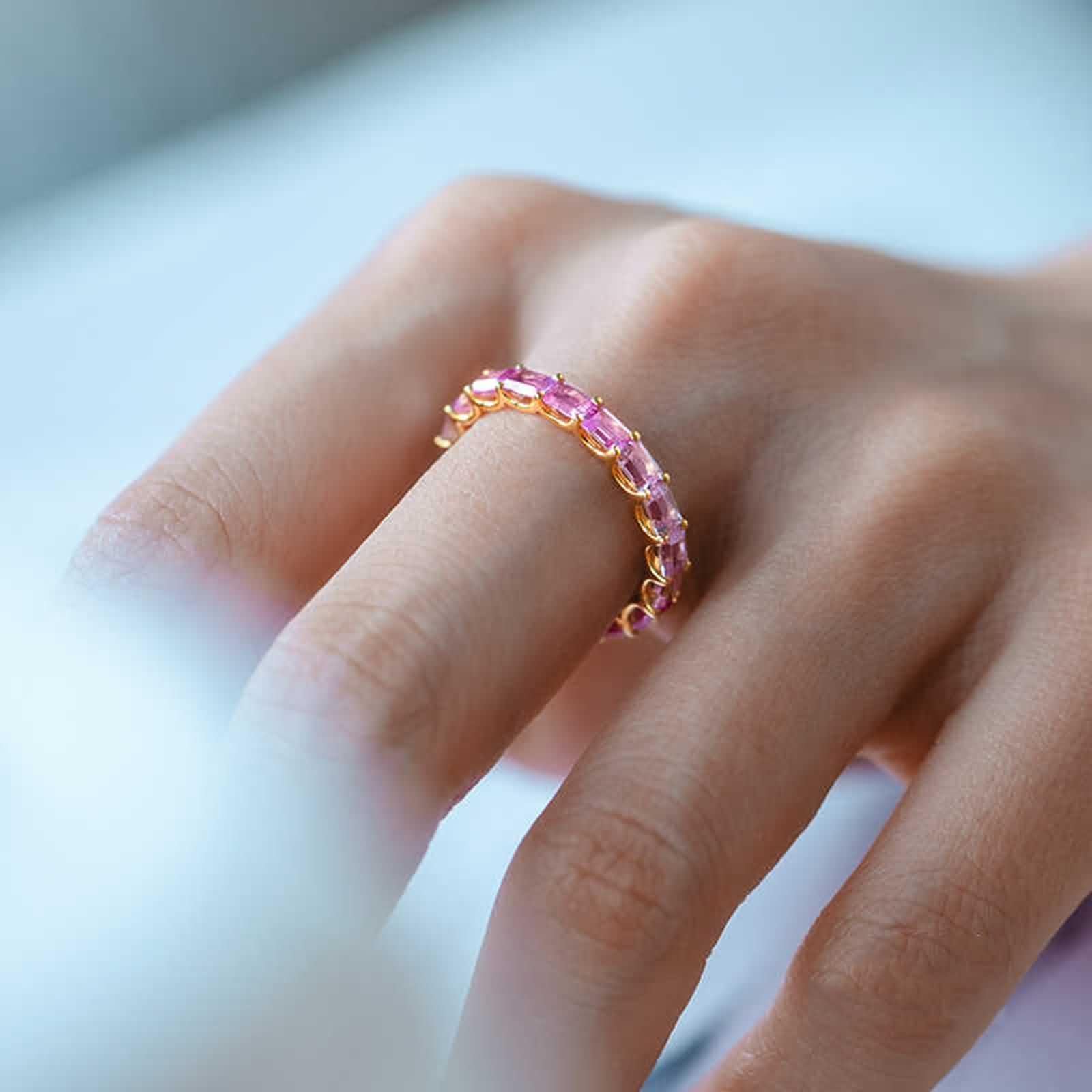 KnSam Anello di fidanzamento in oro giallo 9 K/14 K/18 K, 2,79 carati, con zaffiro rosa, classico taglio rettangolare rosa, anello Au750/585/375 oro, misura 47-70