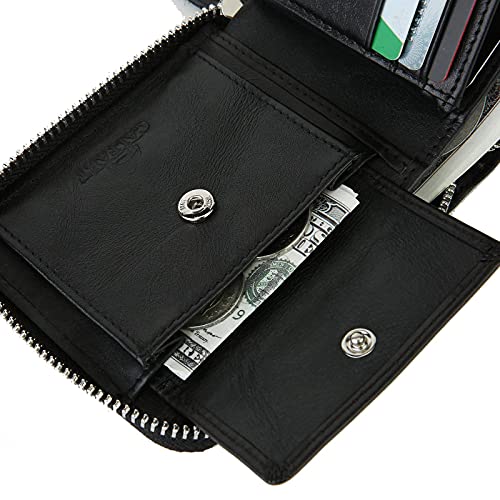 Calfart Slim Zipper Wallets For Men Rfid Leather Mens Bifold Creidt Card Holder Zip Around Wallet With Coin Pocket #TOP5