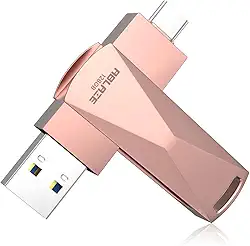 ABLAZE Flash Drive USB C de 128 GB, pen drive duplo USB 3.0 + tipo C compatível com iPhone 16/15, smartphone Android, computador, tablet, Mac Laptop (ouro rosa)