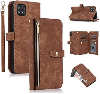 UEEBAI Wallet Case for Samsung Galaxy A22 5G, Retro 9 Card Holder Slots Zipper Pocket Handbag Case PU Leather Magnetic Closure Kickstand with Wrist Strap TPU Shockproof folio Case - Rose Gold