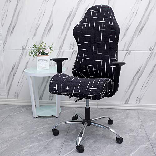 Image of WOMACO Gaming Chair Slipcover Stretch Seat Chair Cover for Leather Computer Reclining Racing Ruffled Gamer Chair Protector (Dark Gray Floral, One-Size)