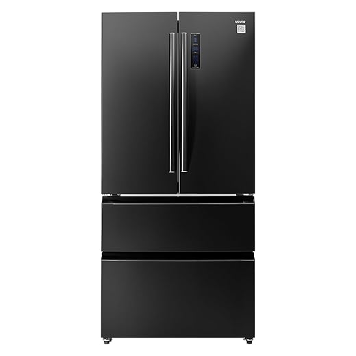 VEVOR French Door Refrigerator, 18.9 Cu. Ft. Kitchen Fridge, Counter Depth French Refrigerator with LED Display and 4 Casters, Frost-Free Bottom Freezer Refrigerators for Home & Commercial Use, Black