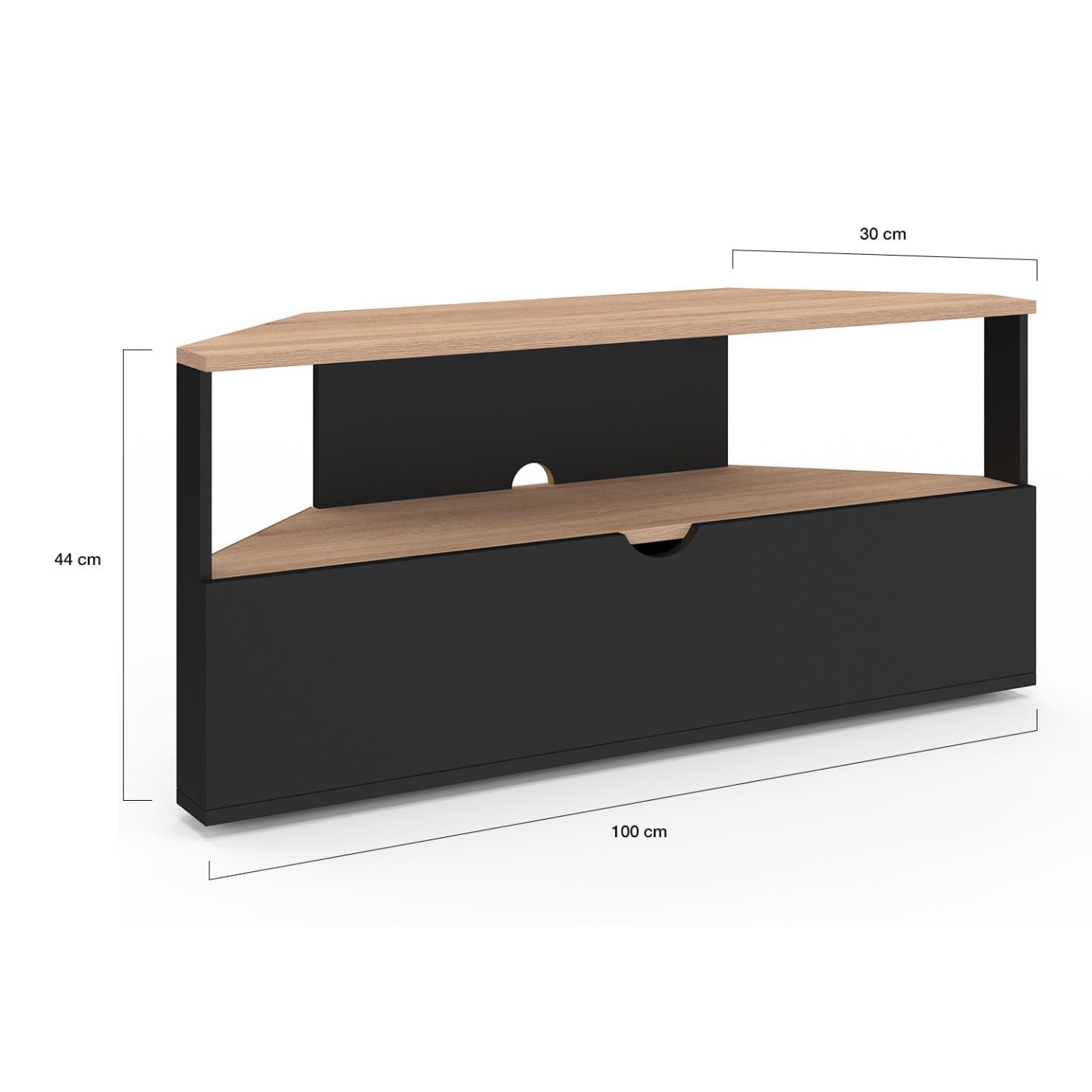 IDMarket - Meuble TV 100 cm d'angle ELI Bois façon hêtre et Noir