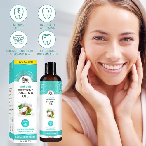 Natürliches Kokosöl Mundspülung Mit Zungenschaber & Bambuszahnbürste 8 Fl.oz Mundwasser Mit Kokosnuss & Pfefferminzöl Mundziehöl Alkoholfreies Mundgeruch Bekämpfen Frischer Atem Zahnaufhellung(237ml) – Bild 5