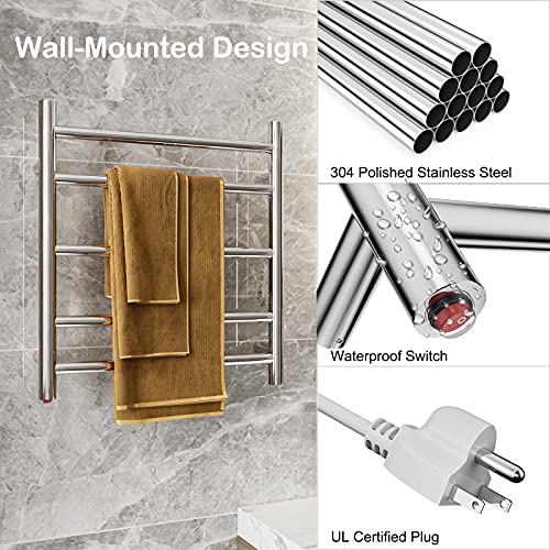 Zoomerry Heated Towel Rack, 5 Bars Electric Towel Warmer For Bathroom, Sus 304 Stainless Steel Towel Warmer Rack Wall Mount, Plug-In Towel Heater (Polished, Round) #TOP4