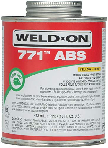 Weld-On 10967 771 ABS Medium-Bodied High Strength Solvent Cement - Fast Setting and Low-VOC, Yellow, 1 Pint (16 fl oz)