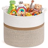 Goodpick 17"x16" Toy Storage for Kids, Home Décor Living Room, Woven Laundry Basket for Blankets Pillows Clothes, Baby Basket for Fall Decorations, White & Camel