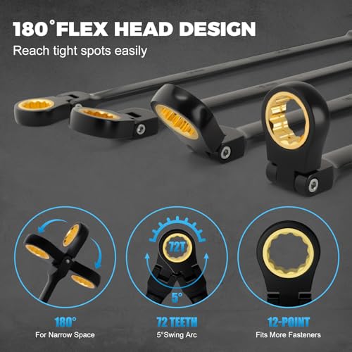 CaeeKee Lot de 6 clés à cliquet extra longues à tête flexible – vue 5