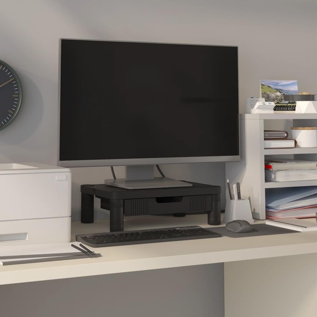 Support de moniteur en HIPS noir 43 cm avec tiroir de rangement design