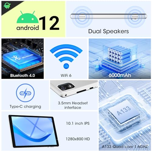 Image of 10 Inch Tablet, Android OS, 2GB RAM + 32GB Storage, Quad-Core Processor, 6000mAh Battery, 10.1 inch HD IPS Display, Wi-Fi 6, Dual Camera, Silver