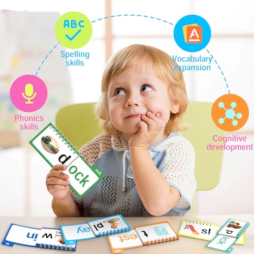 YOTOY 30 Read and Rhyme Flip Books, Word Family ABC Vocabulary Flashcards, Phonics Flash Cards, Kindergarten Sight Word - Learn to Read Activity Games, Toys for Kids Toddlers Ages 2 3 4 5 8 Years Old - Image 3
