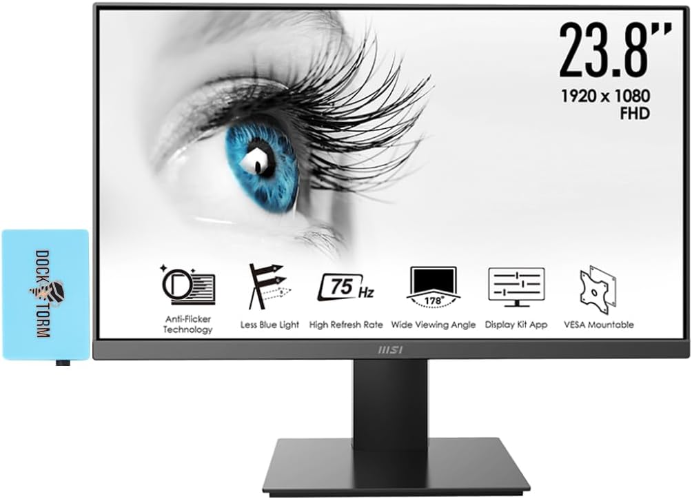 msi PRO MP241X Monitor 24" FHD, 1 HDMI, 1 VGA, VESA Mount, Black w/Docztorm Dock