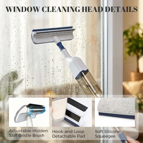 Image of All-in-One Spray Window Squeegee and Floor Mop, 50 inch Long Handle Spray Squeegee for Window Cleaning, Professional Squeegee with Sprayer for Glass and Window Cleaning