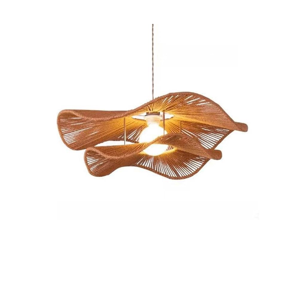 Geometry Pendant Light Fixture Hemp Rope Lamp Shade Hand Woven Coastal Hanging Ceiling Chandeliers E26 Socket, 1-Light Boho with Metal Lantern 2-Layer Shade for Entryway Foyer Living Rooms