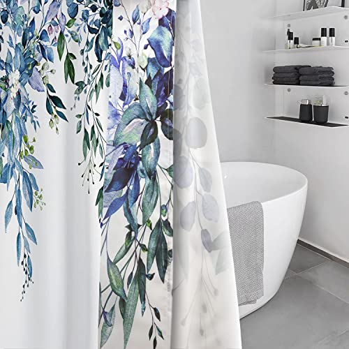 Nuseiis Long Blue Shower Curtains 72 X 78, Fabric Tall Eucalyptus Leaves Shower Curtain Sets, Watercolor Floral Plant Bathroom Decor With Hooks #TOP6