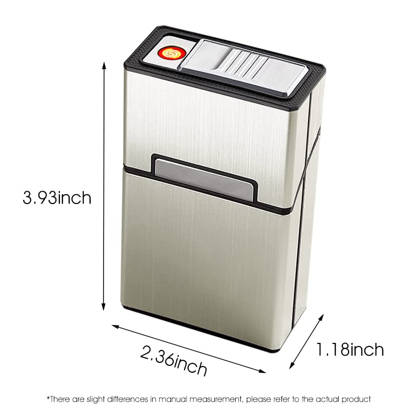 Image of GUSTAVE Brushed Aluminum Cigarette Case with USB Electric Lighter, Portable Cigarette Box for Whole Package 20pcs Cigarettes, Flameless Lighter, Moisture-Proof and Scratch(Golden)
