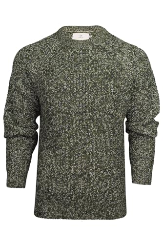Xact Men’s Chunky Fisherman Knit Jumper, 5-Gauge Crew Neck Winter Pullover with Raglan Sleeves (Khaki) L