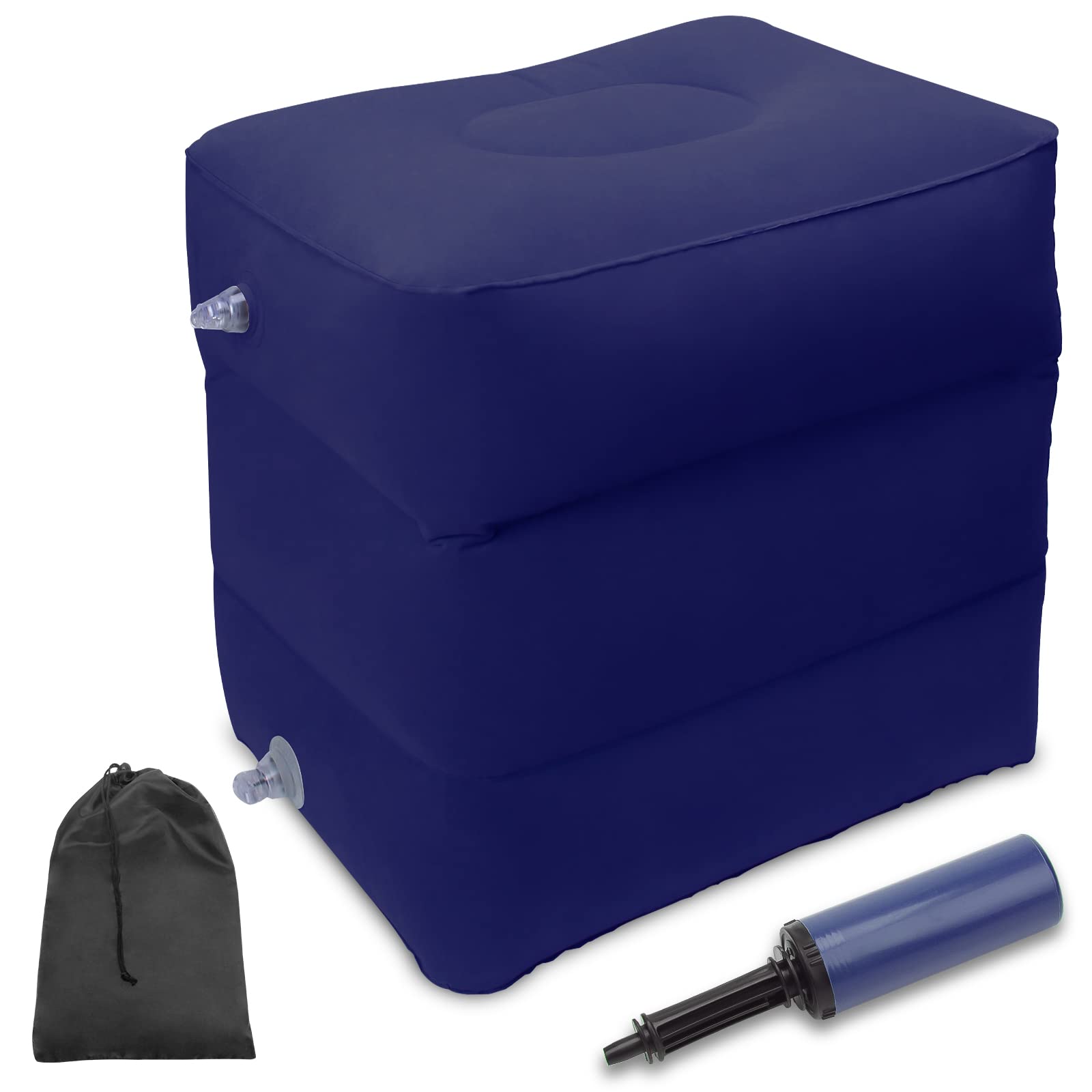 travel foot rest pillow, ahier inflatable travel leg rest pillow bed for foot rest on airplanes, cars, trains, office, and kids to sleep on long flights (deep blue)