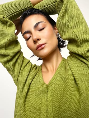 Image of High Star Women Knitted Acrylic Relaxed Fit V Neck Long Sleeve Sweaters