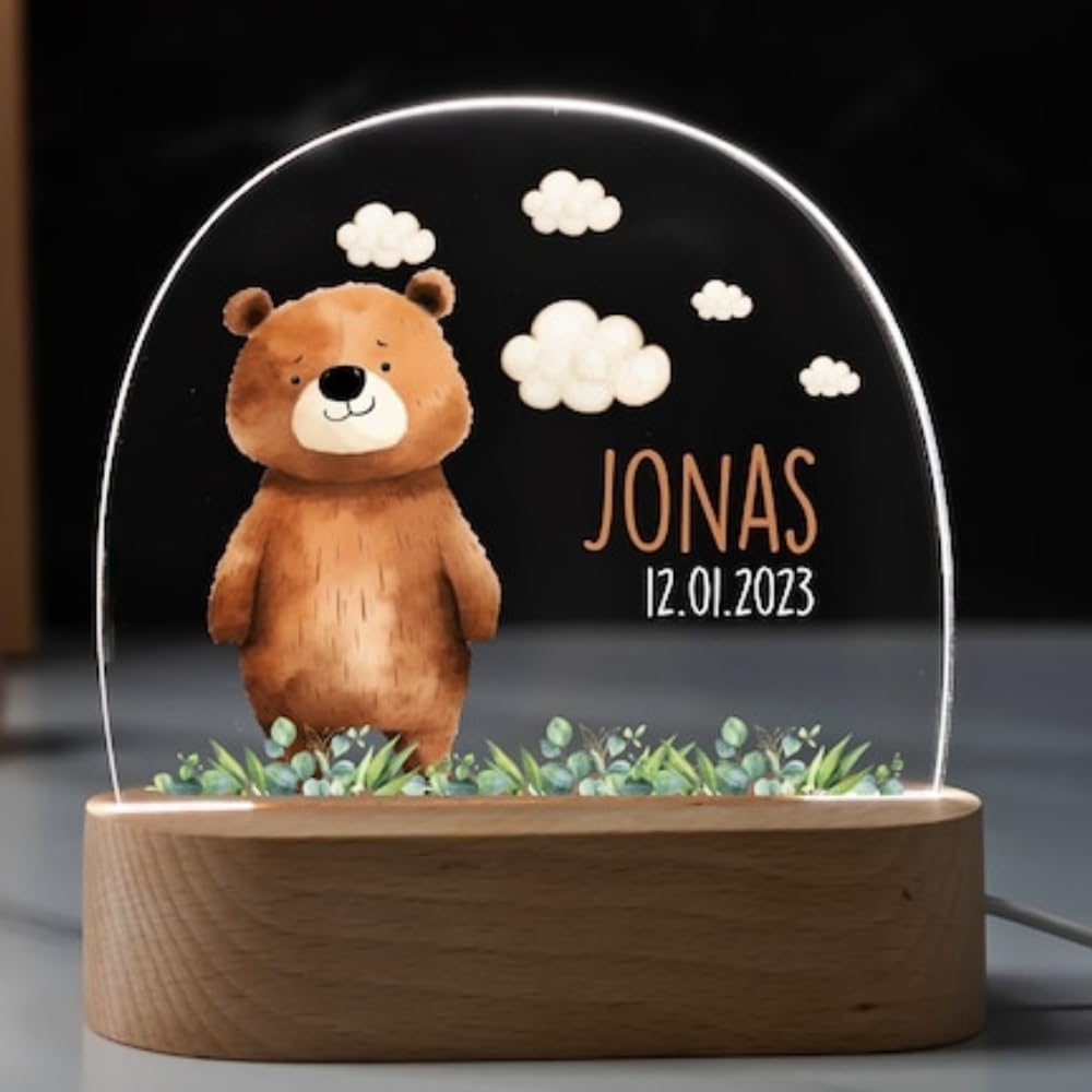 Fallover Personalised Bedroom Night Light with Childs Name, Custom LED Night Light Animals Lamp for Baby Boys Girls Nursery, Birth Gifts for Christening Birthday Christmas Day (Night 28)