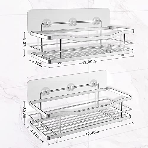 Eagmak Shower Caddy With Hooks Of 4, No Drilling Adhesive Shower Shelf Wall Mounted Shampoo Holder, Sus304 Stainless Steel Shower Storage Organizer For Bathroom, Toilet And Kitchen- 2 Pack (Silver) #TOP6