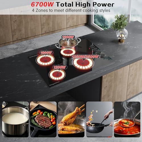 Image of Electric Cooktop 30 Inch - 4 Burners Built-in Ceramic Cooktop, 30 inch Radiant Electric Stove Top with Knob Control, Hot Surface Indicator, 6700W, 220-240V Hard Wire(No Plug)