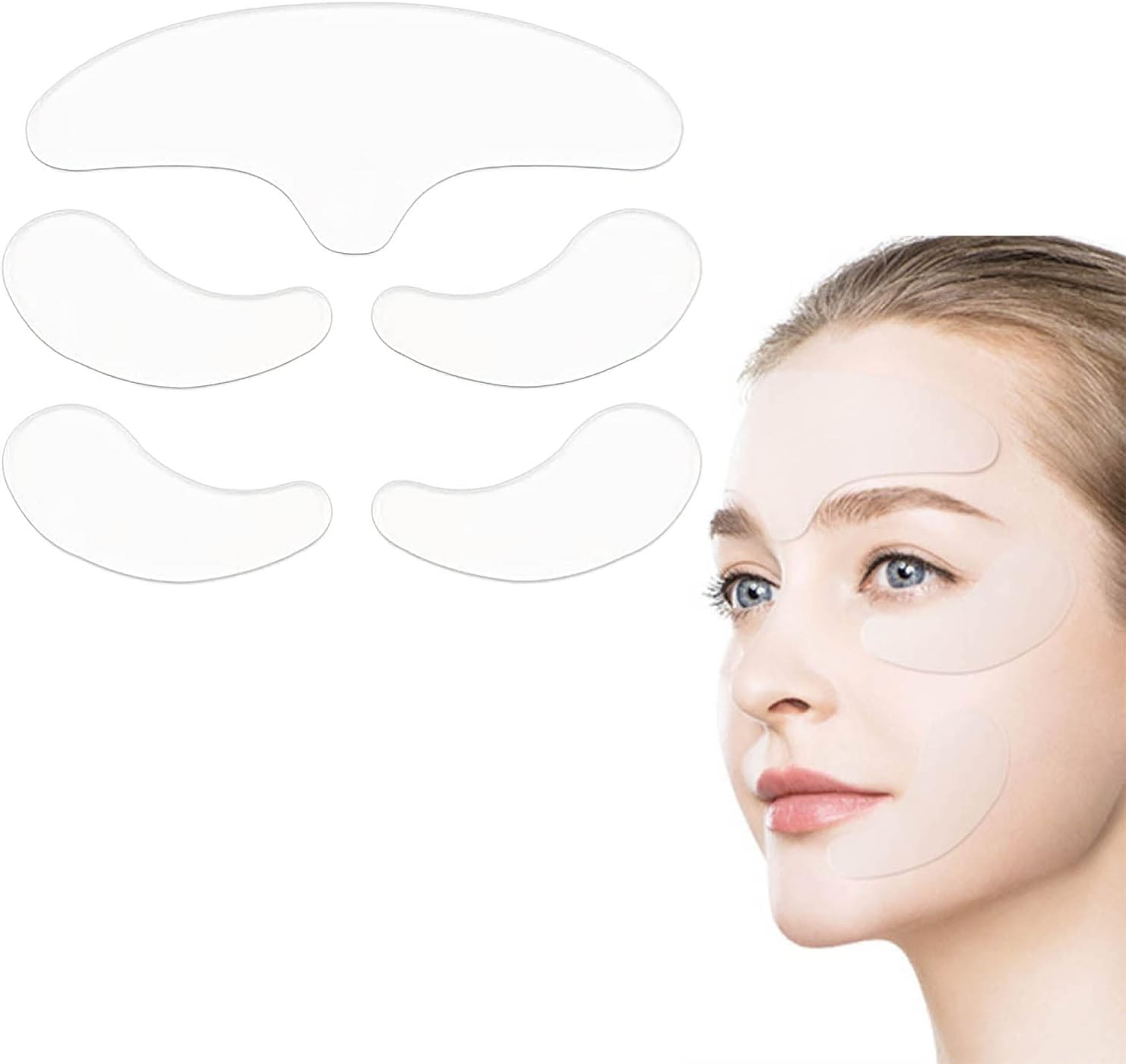 PHCOMRICH Reusable Silicone Patches for Under Eye, Face and Forehead Wrinkles, 5-in-1 Smooth Wrinkle Patch