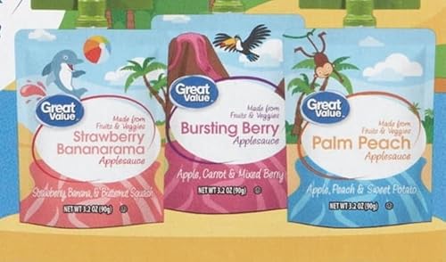 Great Value - Applesauce Pouch Variety Pack - Plus GTF Sticker & Spearmint Gum Stick
