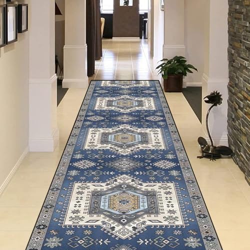 Tapis de couloir bleu grand format pour salon salle de bain et cuisine