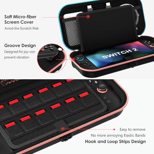 ivoler Charge inside Carrying Case for Nintendo Switch 2 Console 2025, Travel Case with Charging Cable Port, Holds 12 Game Cards Cartridge for Switch 2 Accessories– Black [nintendo_3ds] by ivoler - Image 7