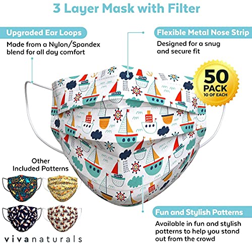 Kids Disposable Face Masks (50 Individually Wrapped Masks), Non-Medical Kids Face Masks Made With With Comfortable Earloops & Adjustable Metal Nose Strip, Premium 3-Ply Childrens Disposable Face Mask #TOP2