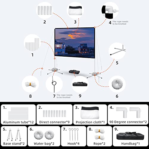 Image of Portable Projector Screen 60inch,Movie Projection Screen,Indoor Projection Screen and Stand, 16:9 Projector Screen 4K HD Wrinkle-Free Lightweight