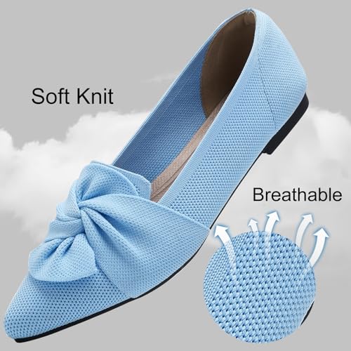 Image of HIULYCENCE Flats for Womens Pointed Toe Ballet Flats with Bow Comfortable Knit Dressy Flats