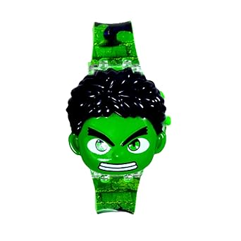 Lionmati Watch for Boys Hulk Kids Light Glowing Watch with Music Tune and Face Cover Multicolor Led Digital Light Kid Watch Christmas Diwali Birthday Gifts {3-9 Year Red)