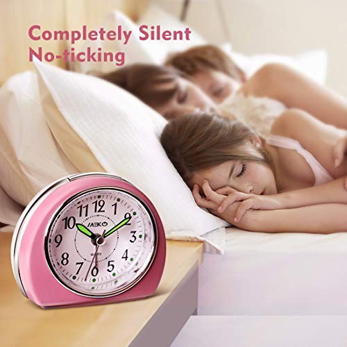 Meko Alarm Clocks For Bedrooms, Small Battery Powered Travel Alarm Clock With Snooze And Nightlight, Silent No Ticking Bedside Clock(Pink) #TOP5
