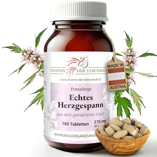 Echtes-Herzgespann Tabletten 270 mg | 180 Tabletten Leonurus cardiaca | Qualität aus Österreich | Presslinge aus gemahlenem Kraut | Löwenschwanz Herzspannkraut Herzblatt