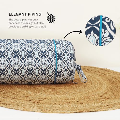 Image of AURAVE Cotton 144 TC Printed Bolster Cover with Drawstring Closure, Set of 2, Soft Breathable Durable Machine Washable for Sofa Bed & Home Decor, 15 inchx30 inch, Blue | Cover Only