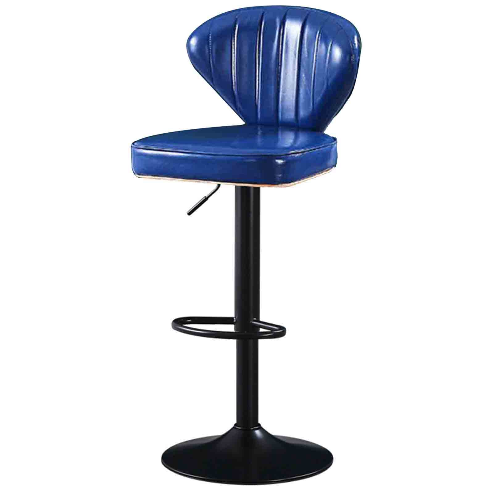 IUokLU Adjustable Swivel Bar Stool with Leather Seat Backrest Metal Footrest & Lift Retro Kitchen Reception Barstool in Blue Air Rods for Comfort