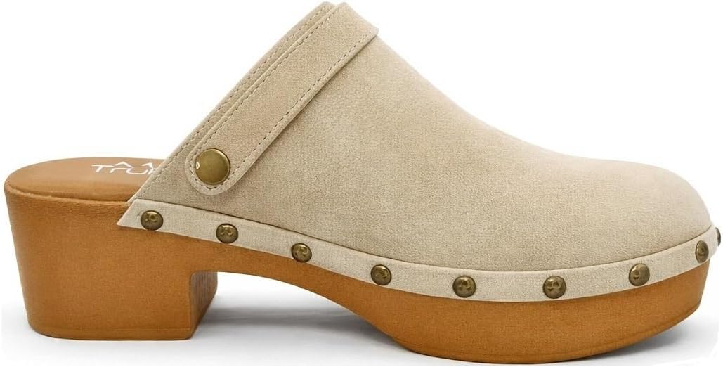 TruFox Women's Clogs Faux Wood Heel Slip On Mules with Optional Slingback Strap Studded Platform Comfortable Low Heel Mule Clog - Image 4