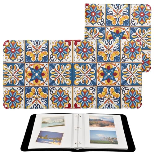 Álbum de fotos adhesivo con encuadernación de 3 anillos, diseño floral mexicano cerámico, 40 páginas 8x10 para recuerdos miniatura 2