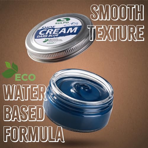 SULPO Schuhcreme Dunkelblau, Marineblau - Shoe Cream - Schuhputzcreme - Ledercreme Lederbalsam Glattleder - Wasserbassiert - Farbe auffrischen - Lederpflege - Echt und Kunstleder - 50ml
